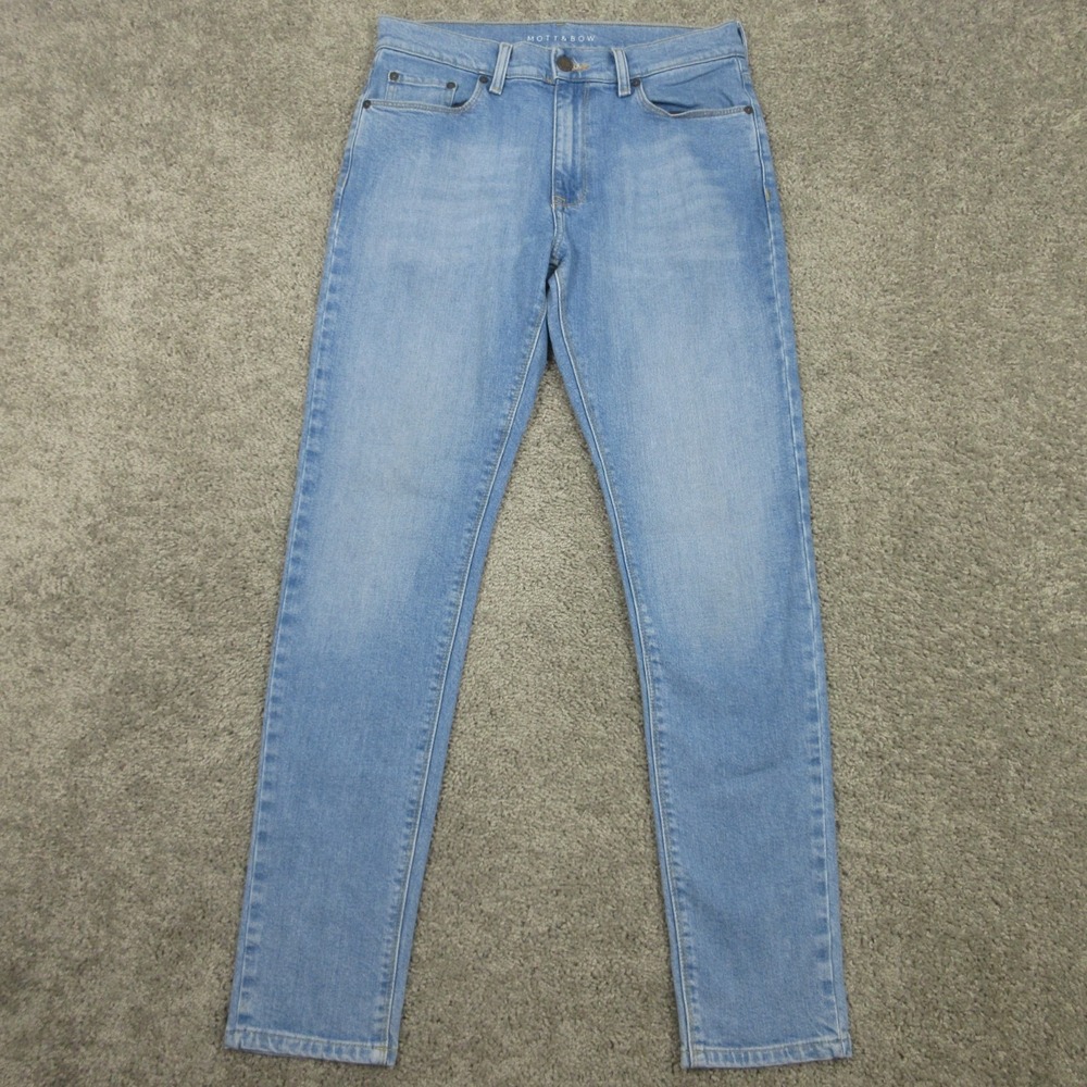 Mott & Bow Jeans Mens 31x30 Blue Skinny Tapered Faded Whisker Stretch Denim Pant